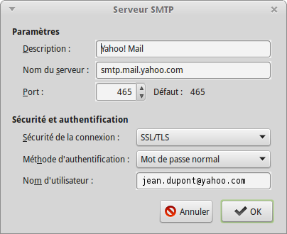 smtp avec ssl