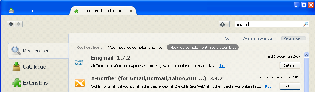 rechercher extension Enigmail