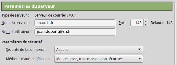 imap sans ssl